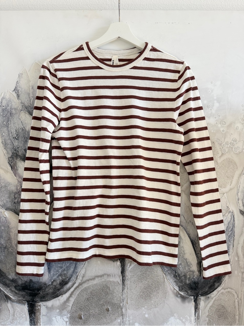 Pact Cream and Brown Striped Long-Sleeve Crewneck